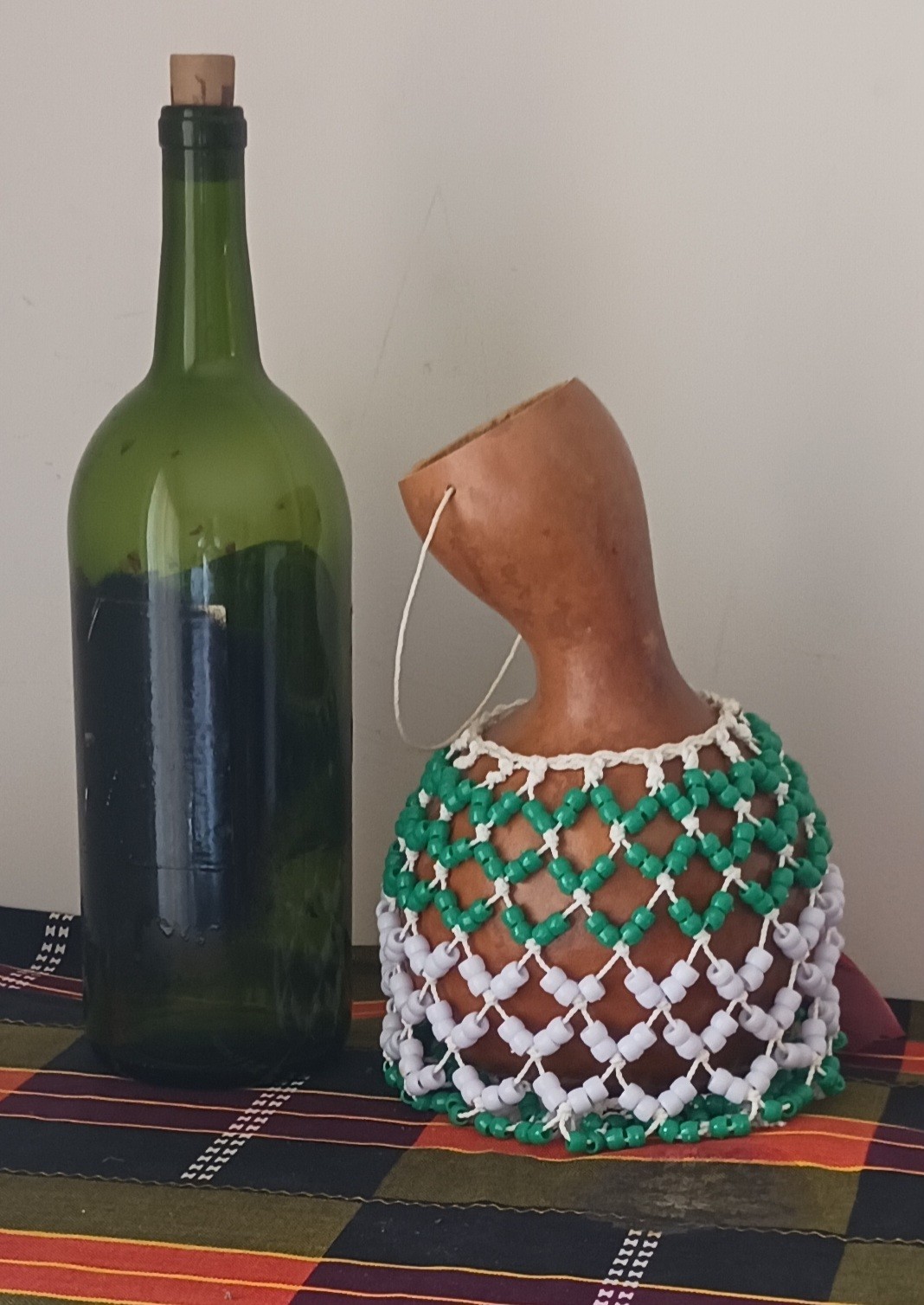 sekere, shekere, Yoruba-style beaded gourd rattle