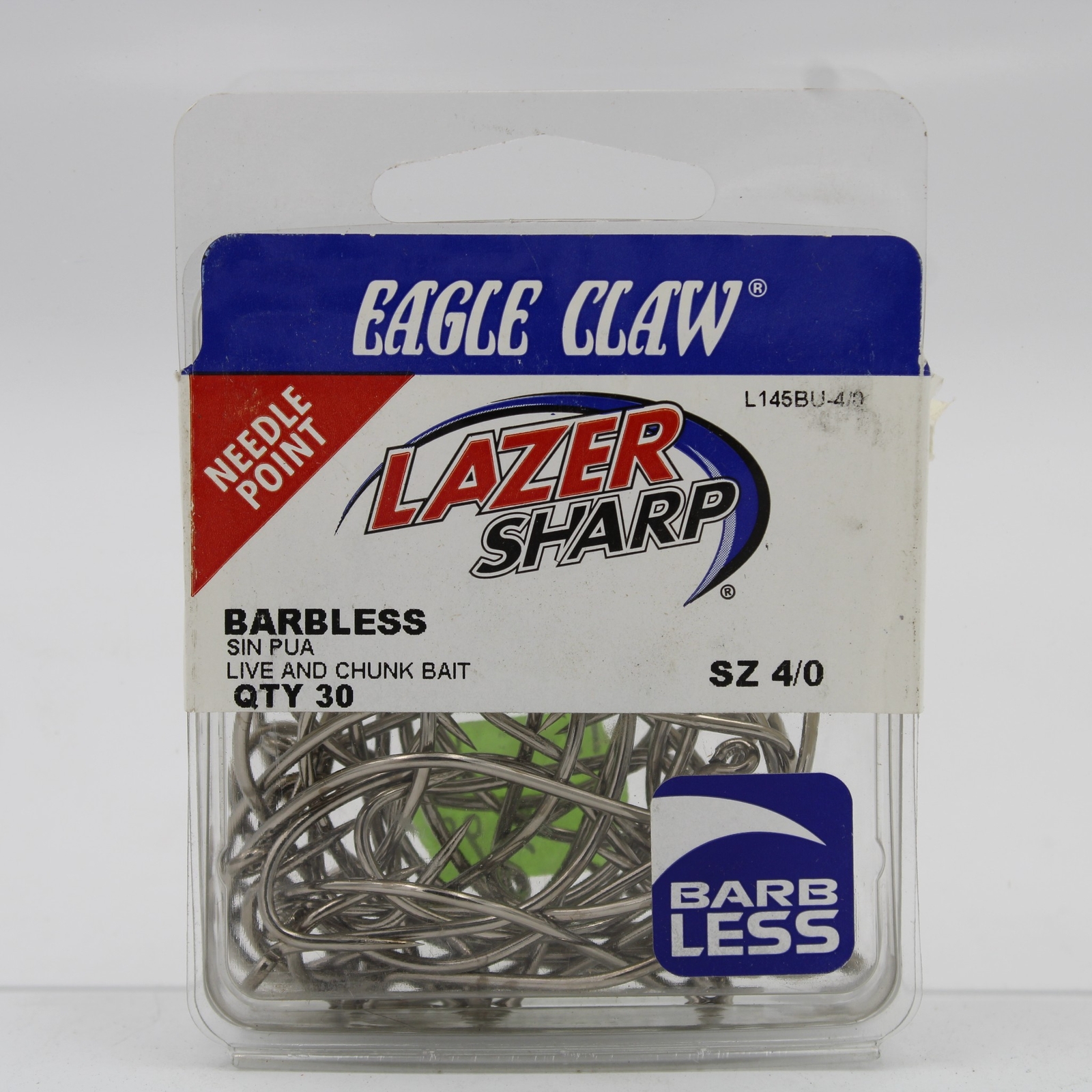 Eagle Claw L145BU Lazer Sharp Barbless Fishing Hooks Size 4/0 30 Pack