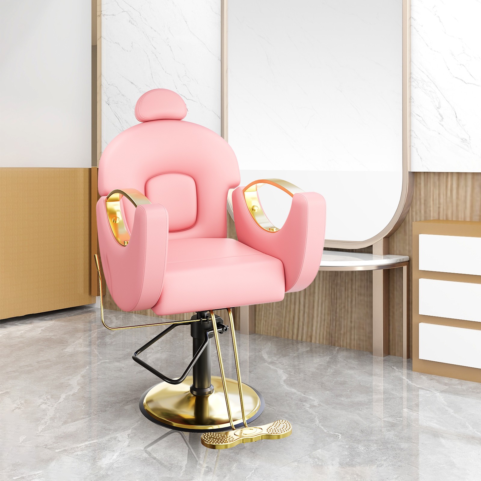 Reclining Salon Barber Chair, 360° Swivel Hair Stylist Chair with Hydraulic Pump