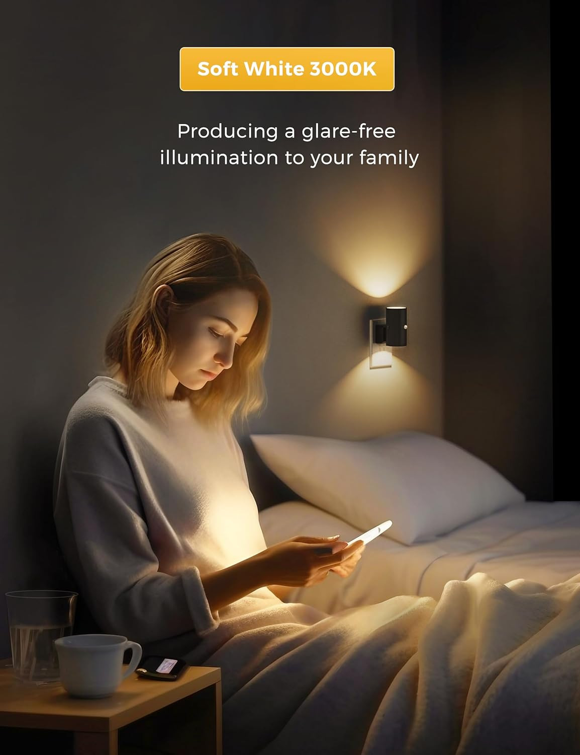 Motion Sensor Night Light Plug In, 2 Pack, Motion Activated Night Light, 0-100LM