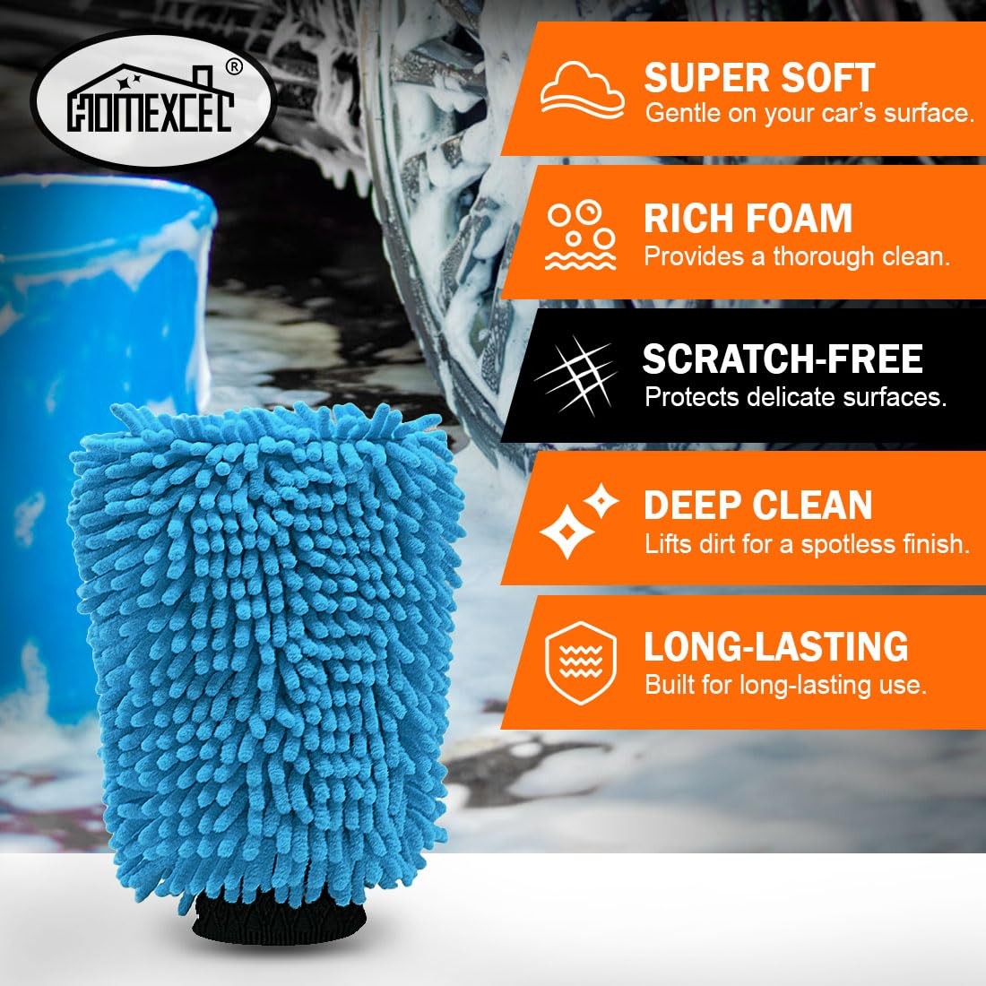 2Pack Chenille Microfiber Car Wash Mitt Double Sided for Car Washing Detailing
