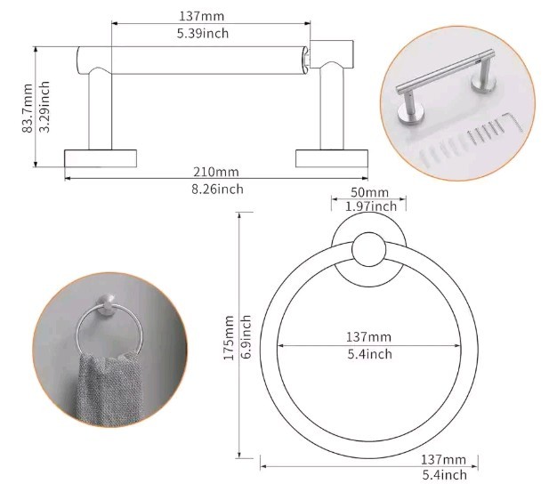 BWE A-91079-2-N 2Pcs Bath Hardware Set Brushed Nickel OPEN BOX