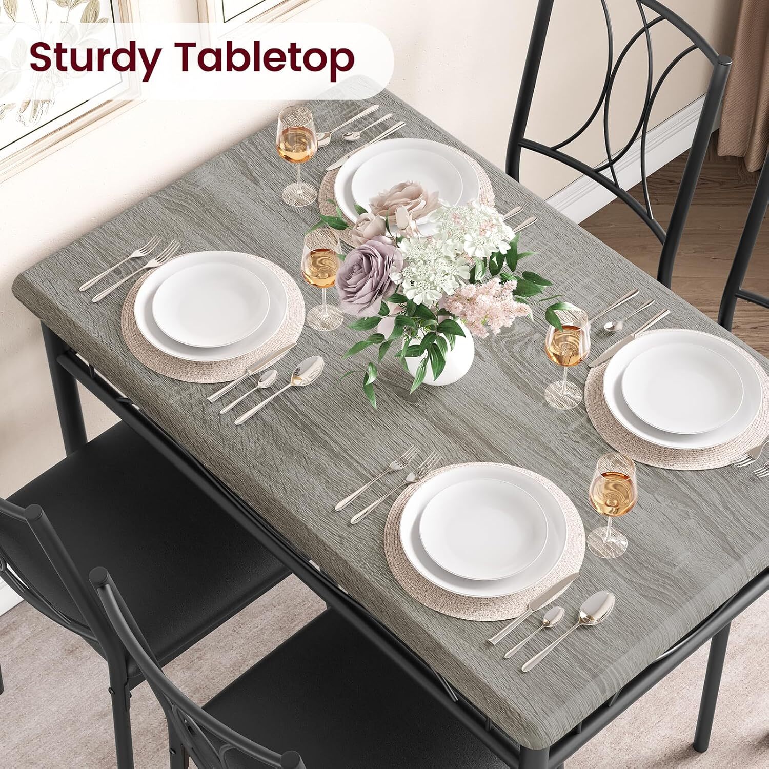 Dining Table Set for 4 Industrial Wood Top Metal Legs Space Saving Kitchen Set