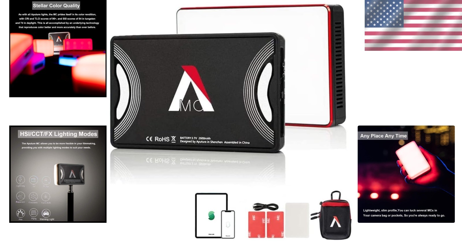 On-Camera Light with Multiple Lighting Modes, App Control
