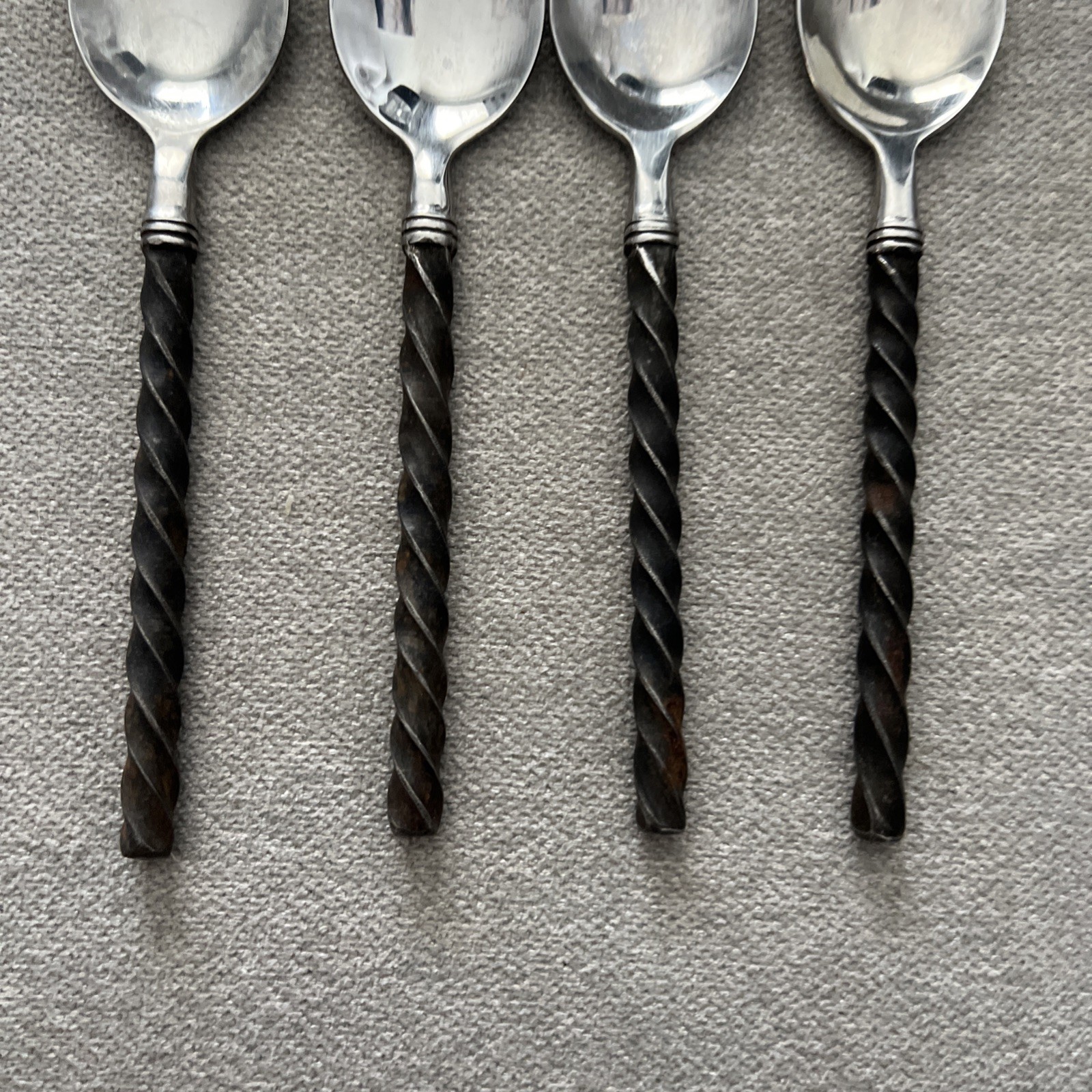 4 Hampton Silversmiths Brade Teaspoons Stainless Black Twisted Handle Flatware