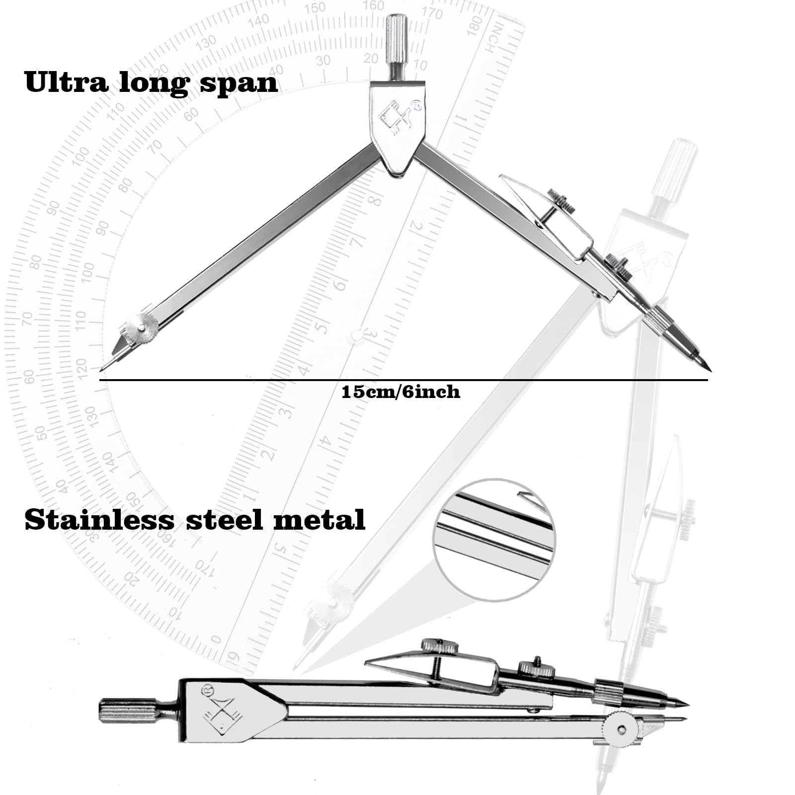 Students Geometry Math Set 6 Inch Transparent Swing Arm Protractor