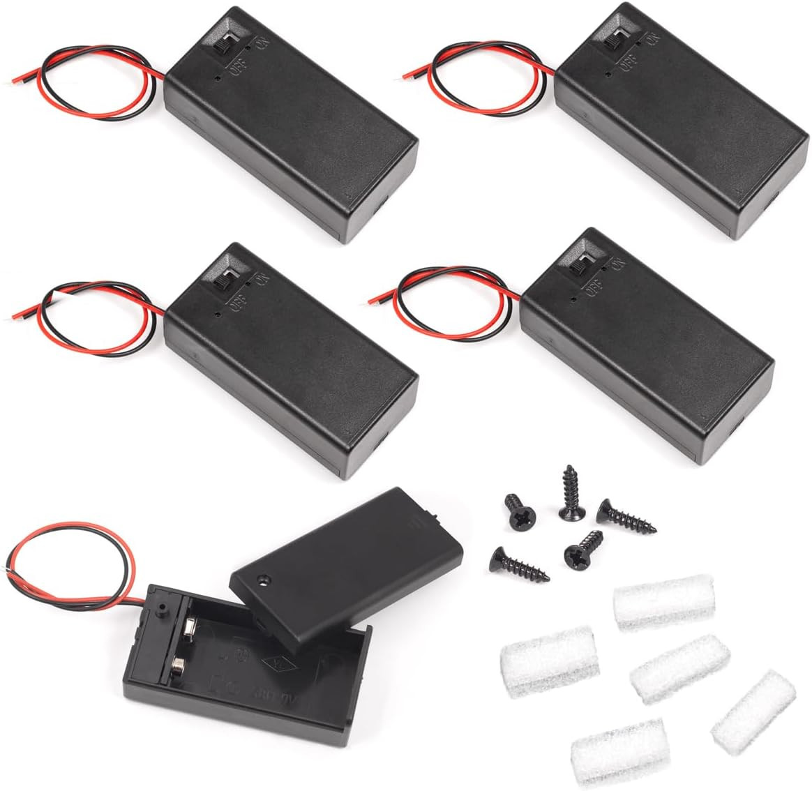 (Pack of 5 9V Battery Holder, 9 Volt Battery Holder with Switch, 9V Battery Case