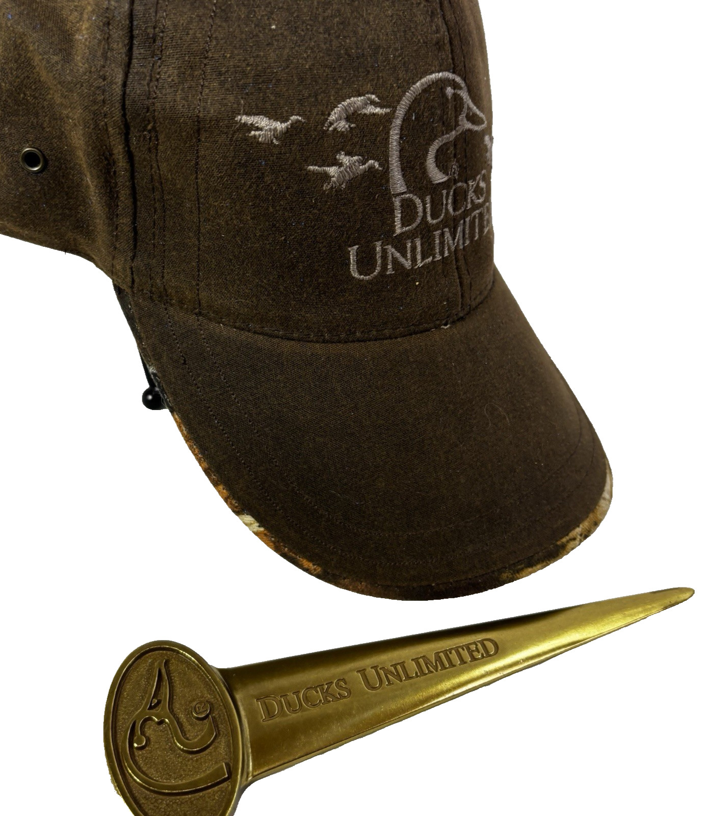 Ducks Unlimited Waxed Canvas Hat DU LEADER Brown Advantage Camo & Letter Opener