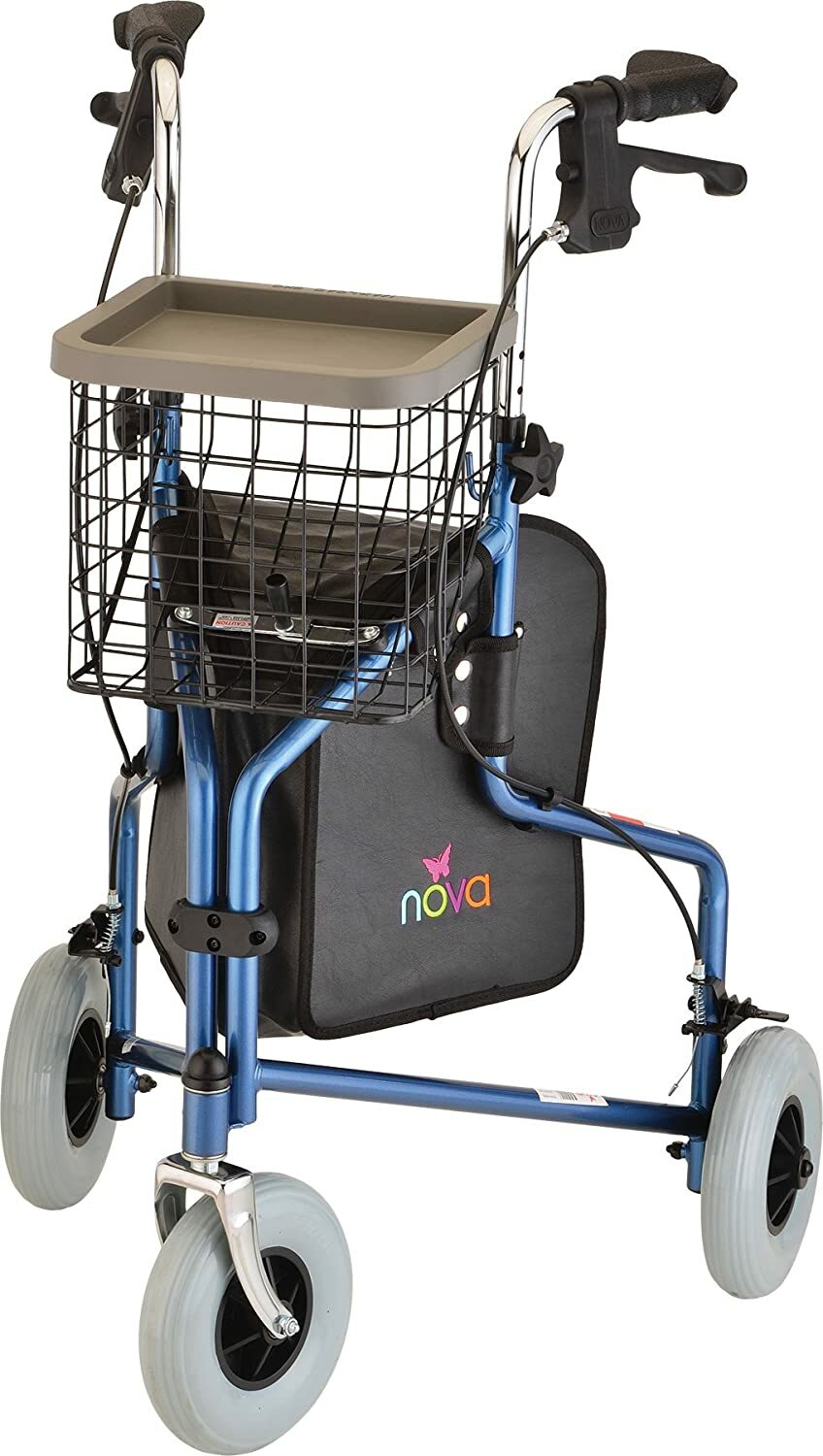 NOVA Traveler 3-Wheel Rollator Walker, All Terrain 8” Wheels w/ Bag/Basket/Tray