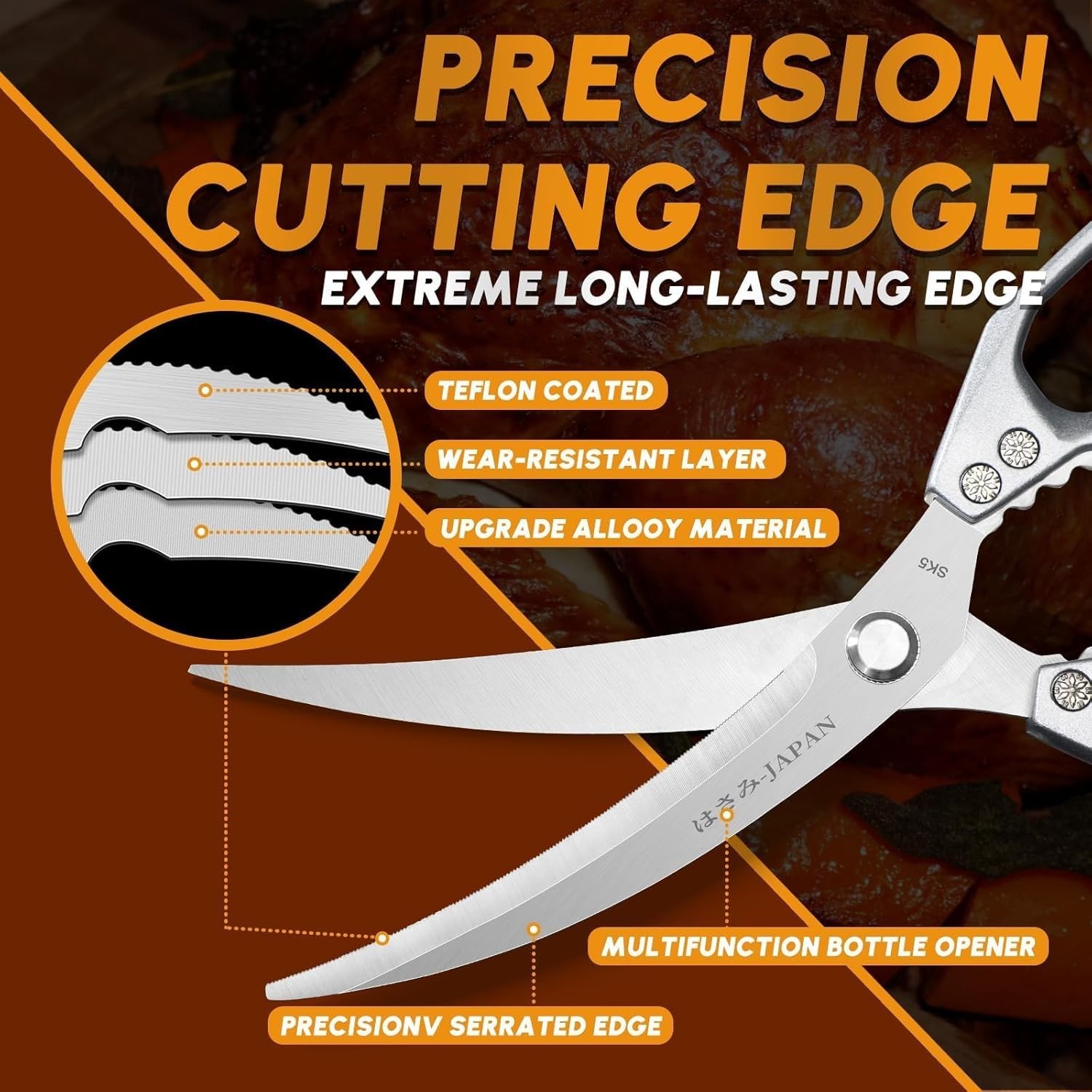 Kitchen Scissors Set Silver - Stainless Steel Kitchen Shear, Sharp Meat Sciss...