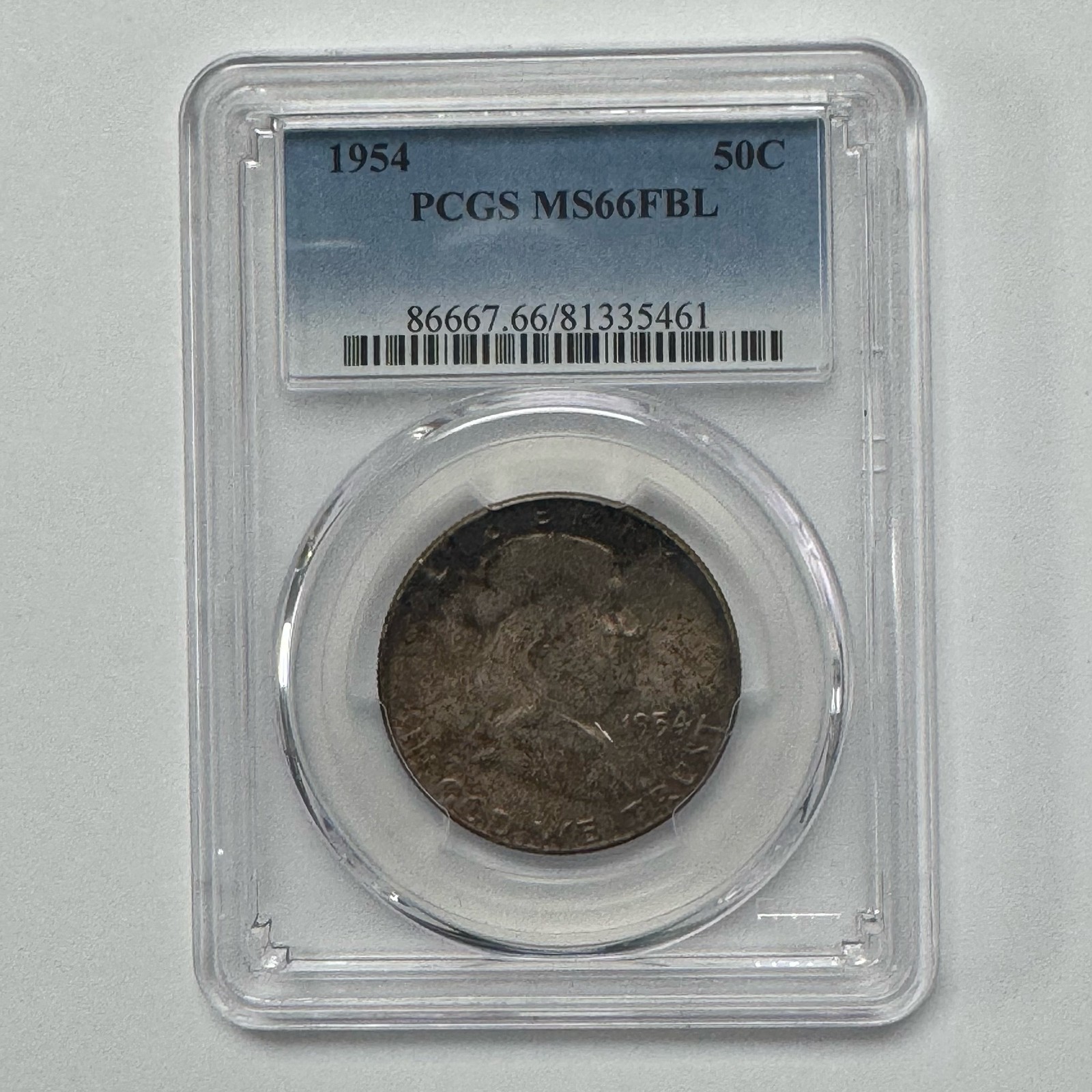 1954 Franklin Silver Half Dollar PCGS MS66FBL Full Bell Lines 50C - Toner