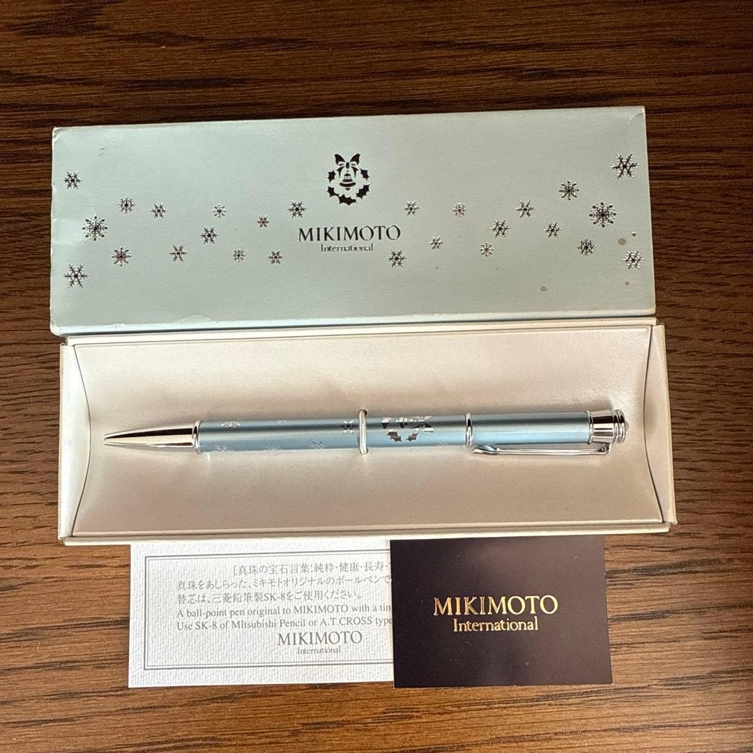Mikimoto Ballpoint Pen Pearl Christmas Wreath Snowflake Luxury Japan USED K