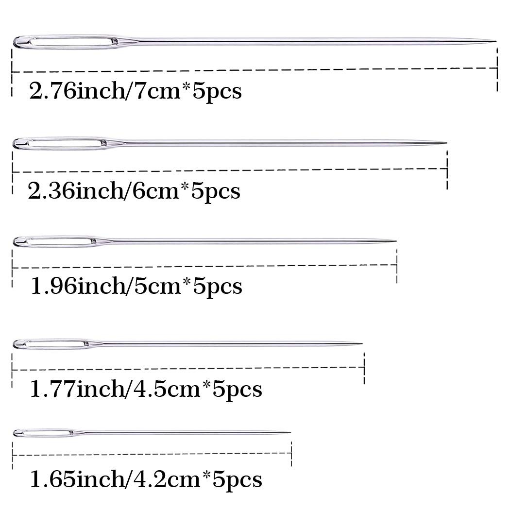 25Pieces Hand Sewing Big Eye Needles Sharp Needle，with Solid Wood Needle Case...