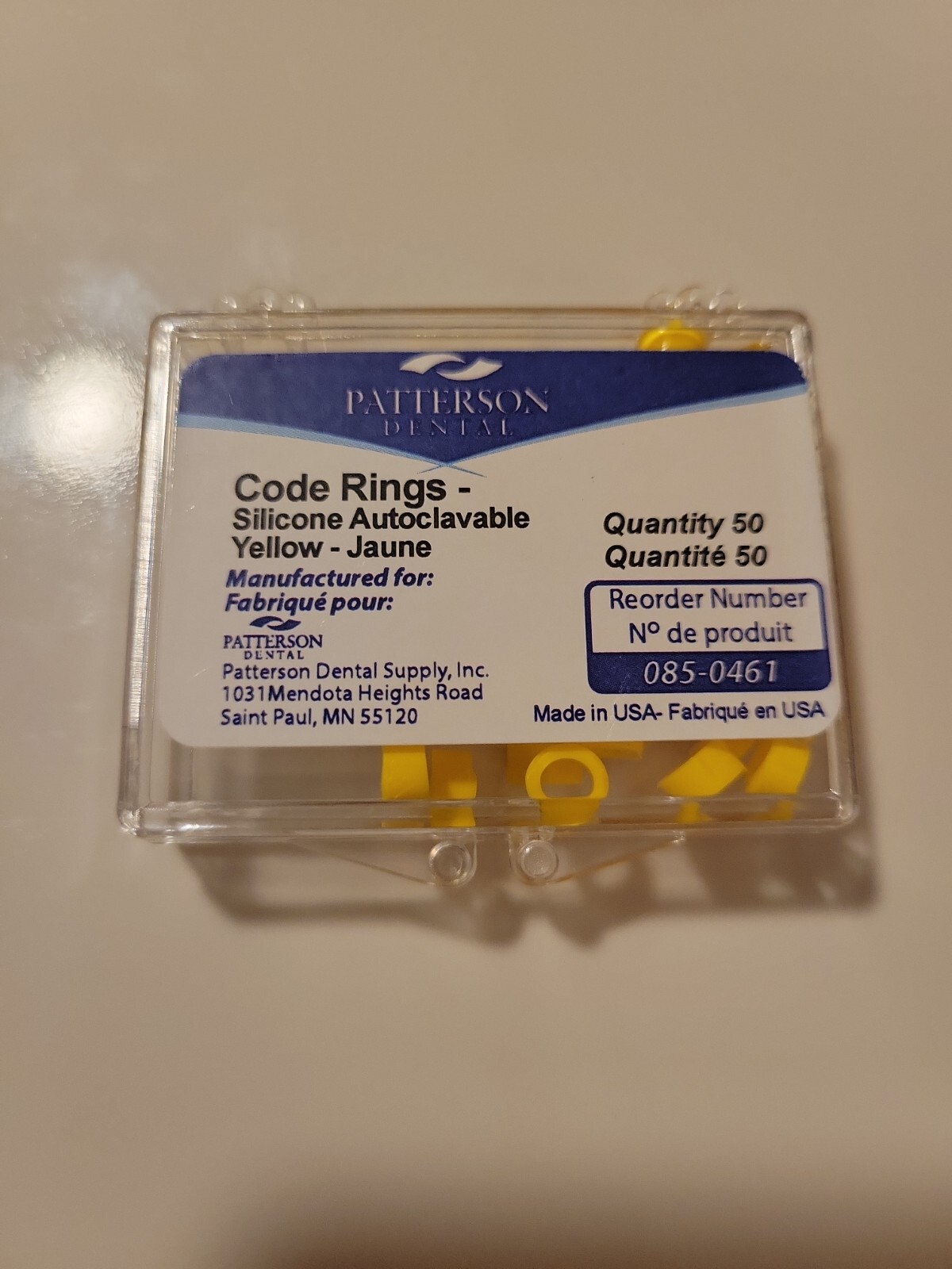 Patterson Brand 50pcs Instrument Yellow Color Code Rings Silicone Autoclavable