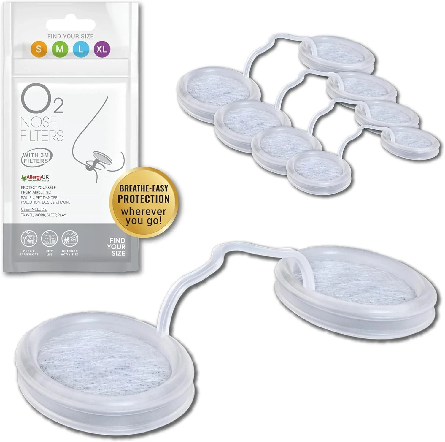 Trial Pack 4 Sizes O2 Nose Filters with 3M Filtration - Nasal Screens for Allerg