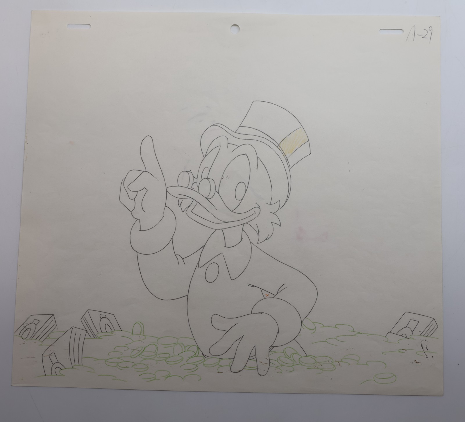 Original Disney Scrooge McDuck Production Drawing Money Bin Animation Art