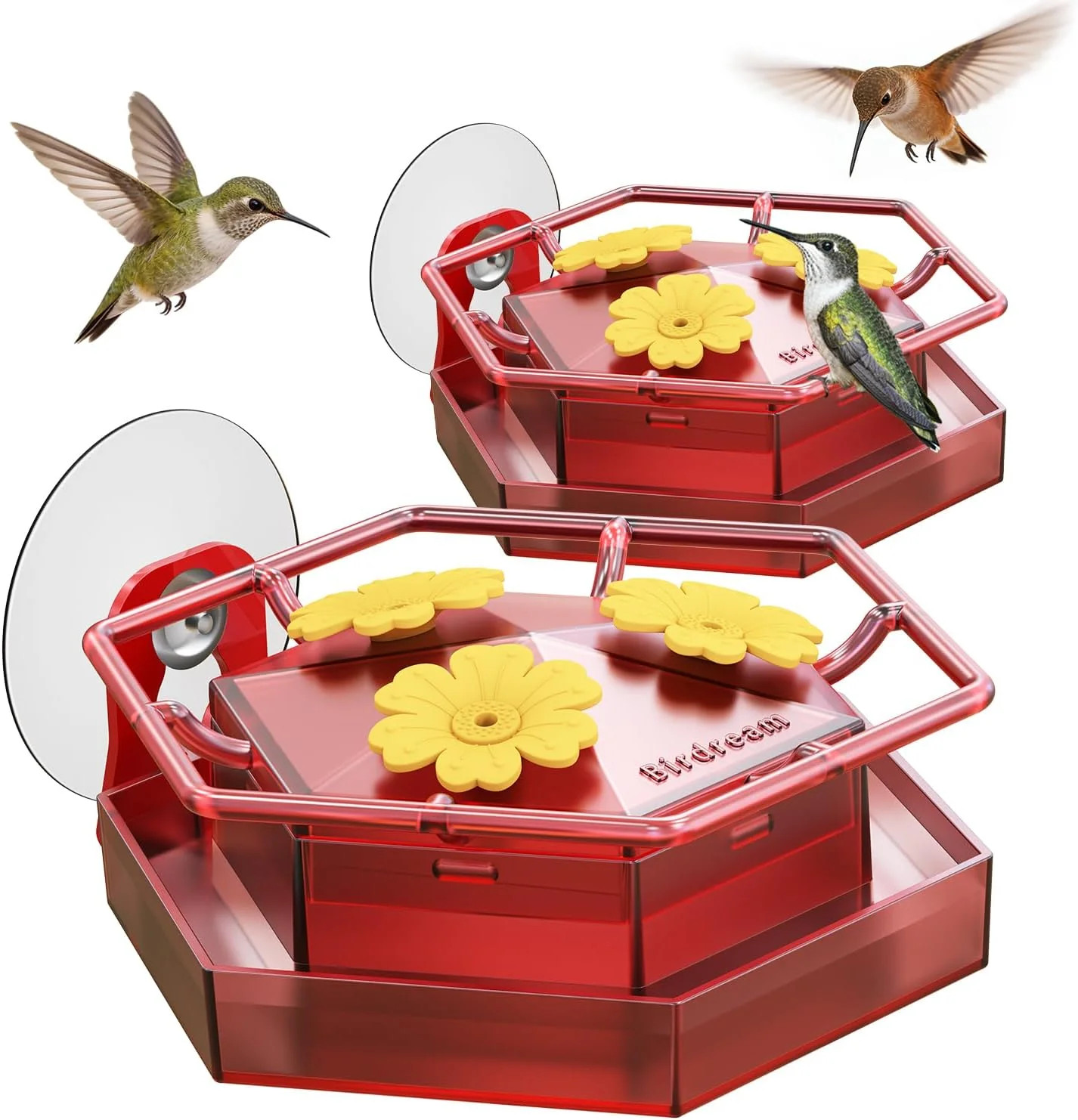 Birdream 2 Pack Window Hummingbird Feeders for Outdoors, Hummingbird Feeder with