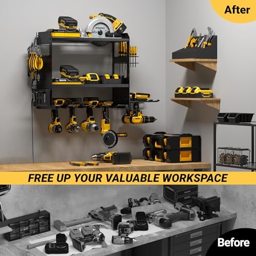 Power Tool Organizer Wall Mount with Charging Station, Cordless Tools Black