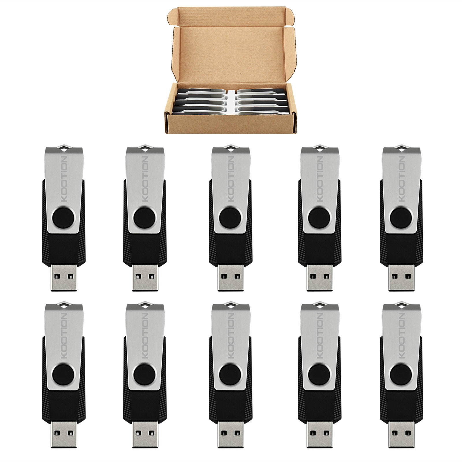 10 Pack 128MB Flash Drive Bulk USB 2.0 Memory Stick Pen Thumb Drive Swivel Black