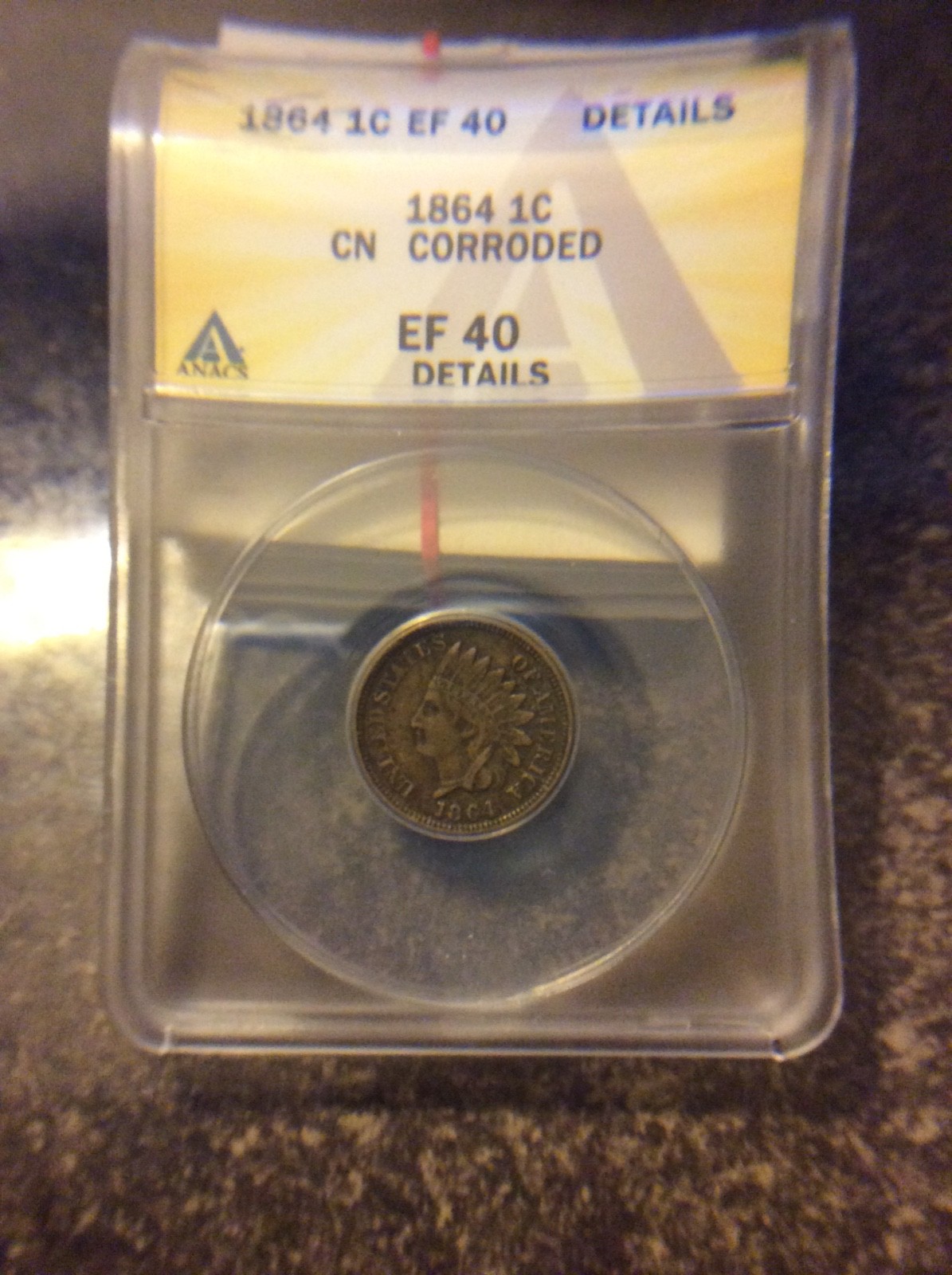 1864 INDIAN HEAD CENT ANACS EF 40 DETAILS LIGHT CORROSION