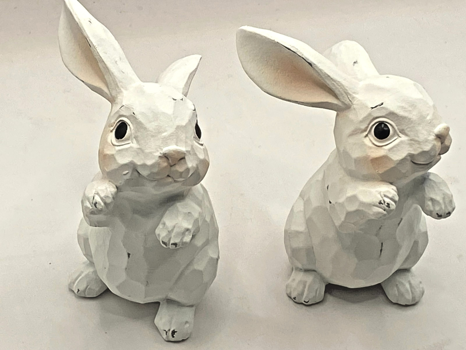 HOBBY LOBBY DISTRESSED LOOK WHITE 4" BUNNY RABBITS SHABBY CHIC X 2 FREE SHIP