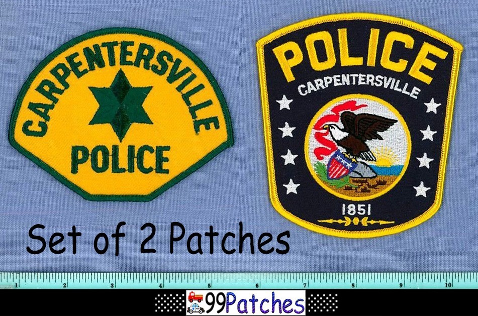 CARPENTERSVILLE (2 Patches LOT OLD+) ILLINOIS Police Patch STAR CHEESECLOTH 6G