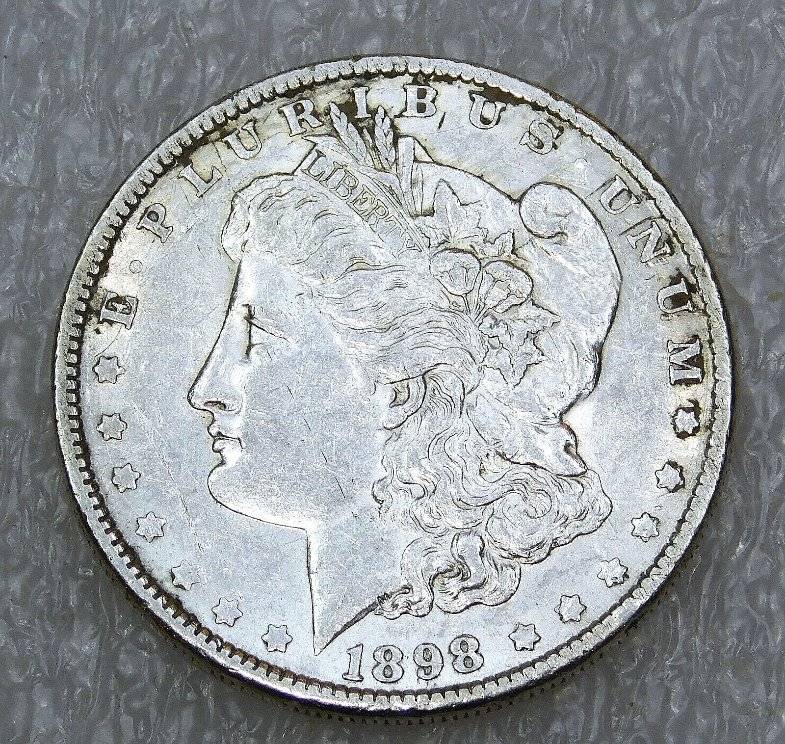 1898 P Morgan Silver Dollar AU White Frosty Luster in Saflip #C16