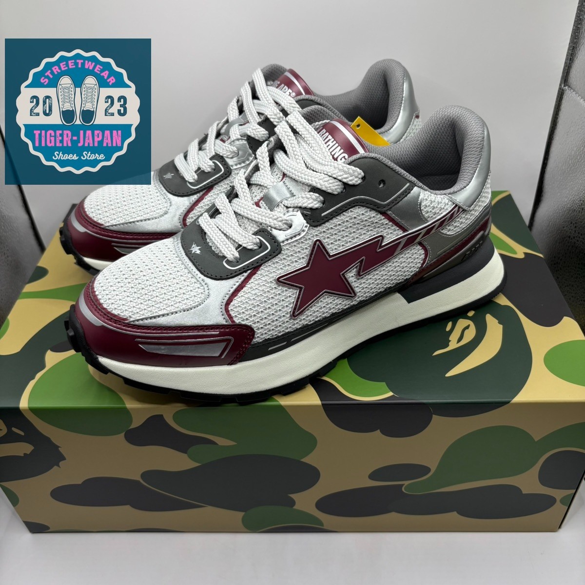 A BATHING APE BAPE CROSS STA #1 1L30 191 318 BURGUNDY Men Shoes