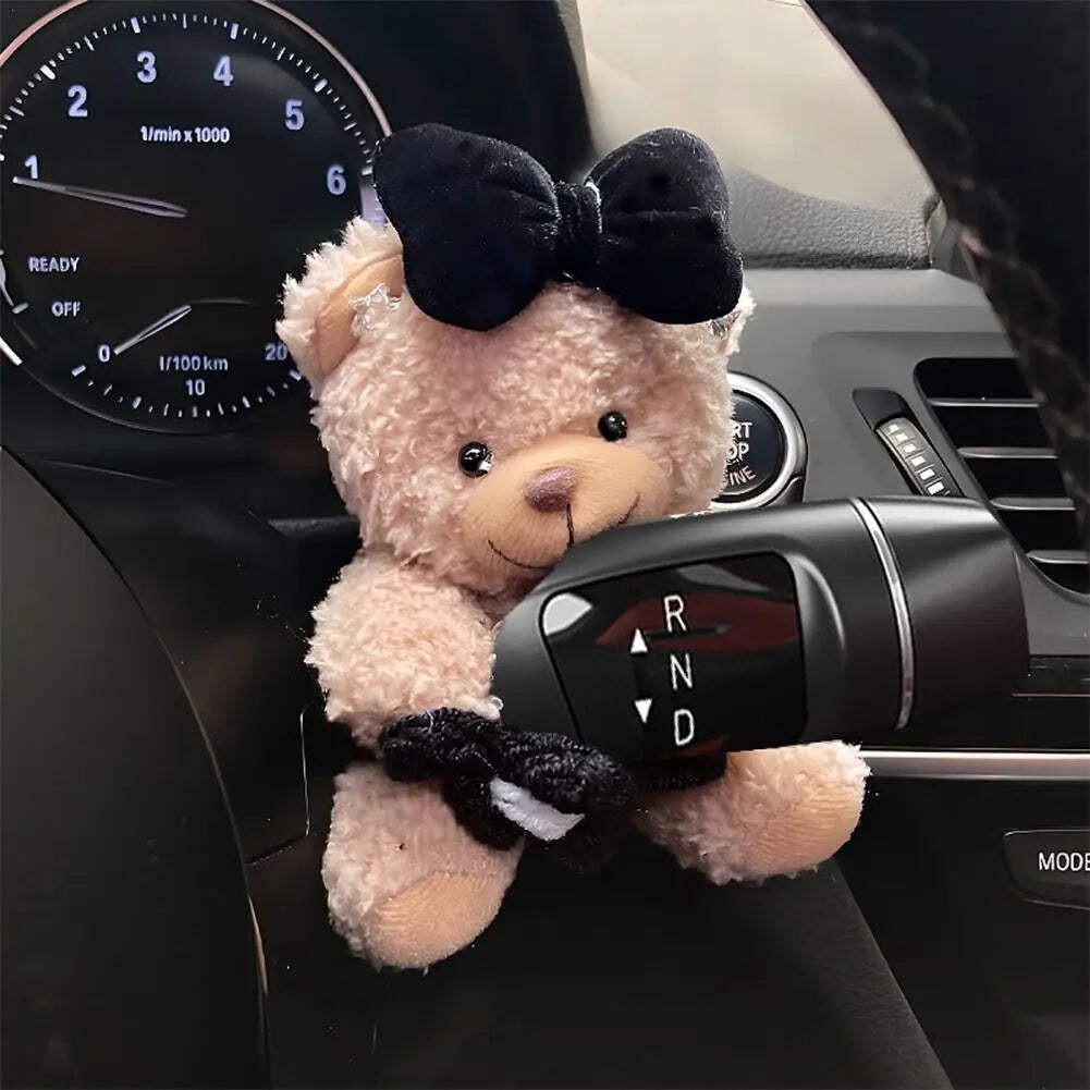 Cute Bear Car Gear Shift Decoration Plush Doll Turn Signal Wiper Rearview Mirror