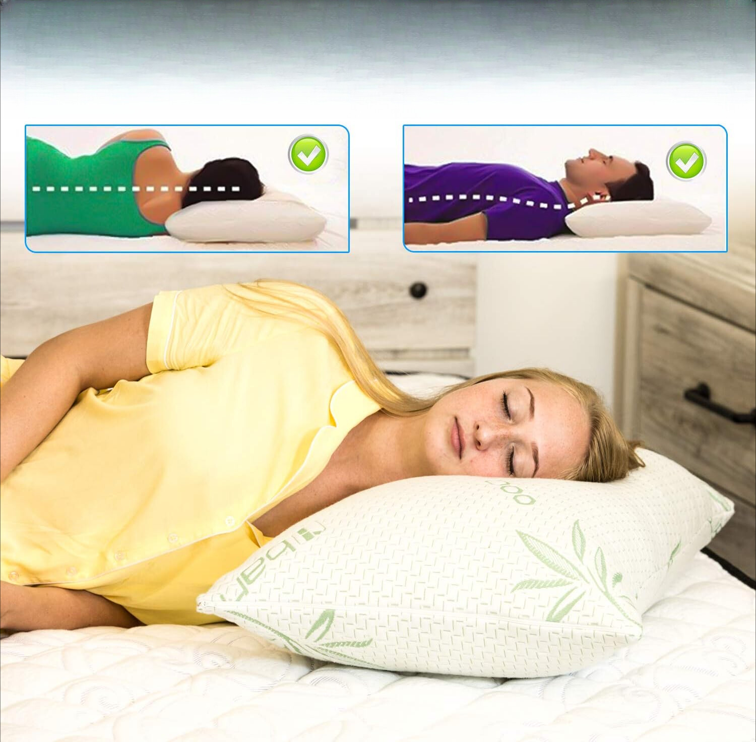 2 Pack Bamboo Fiber Rayon Pillows, Memory Foam Pillow Set (2 Pack)