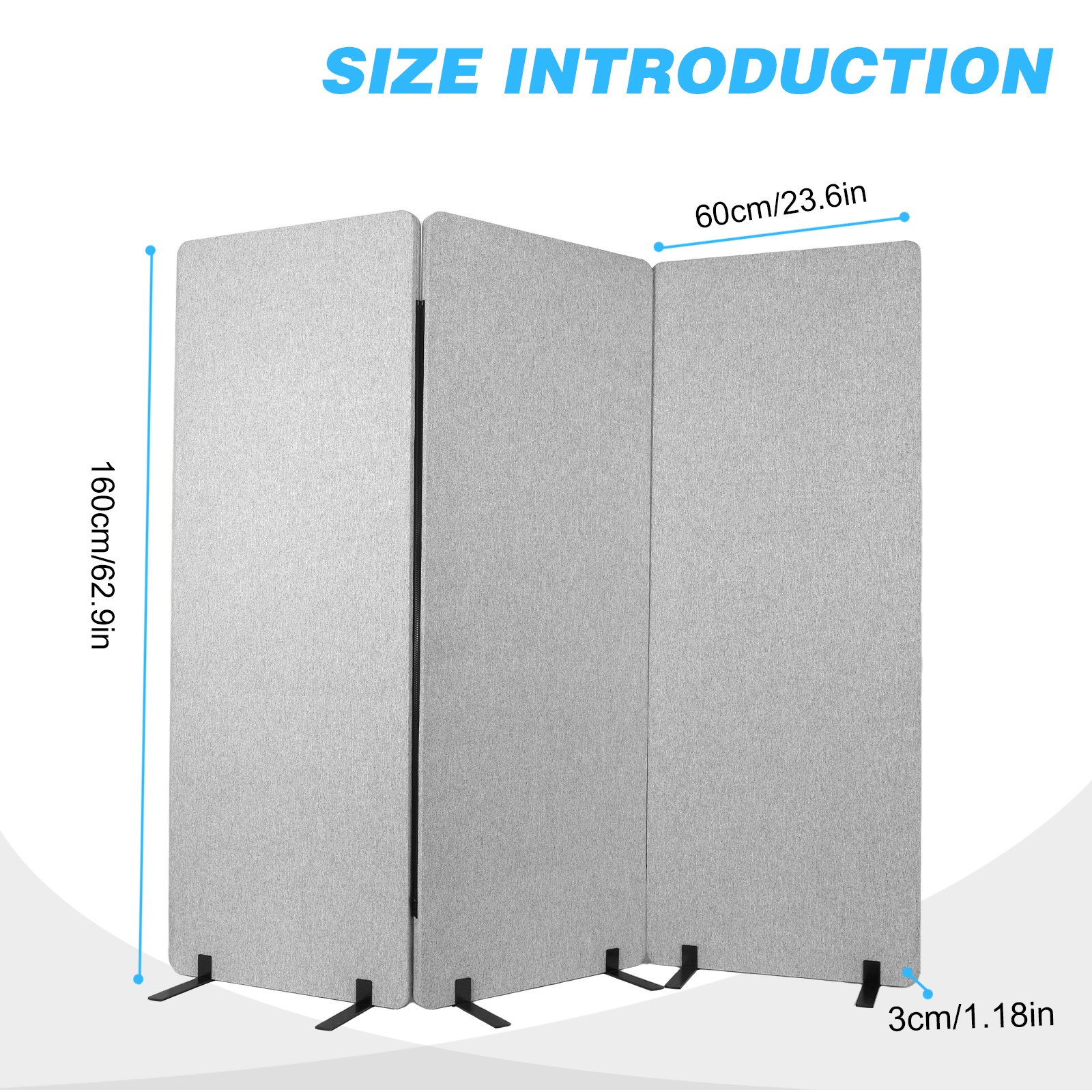 3 Panel Soundproof Privacy Panels Folding Room Divider for Dorm Studio Office