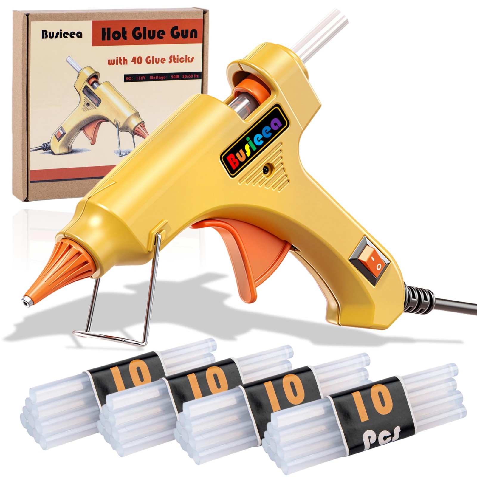 Busieea Hot Glue Gun Kit with 40 Sticks, Fast Preheating Melt, Black