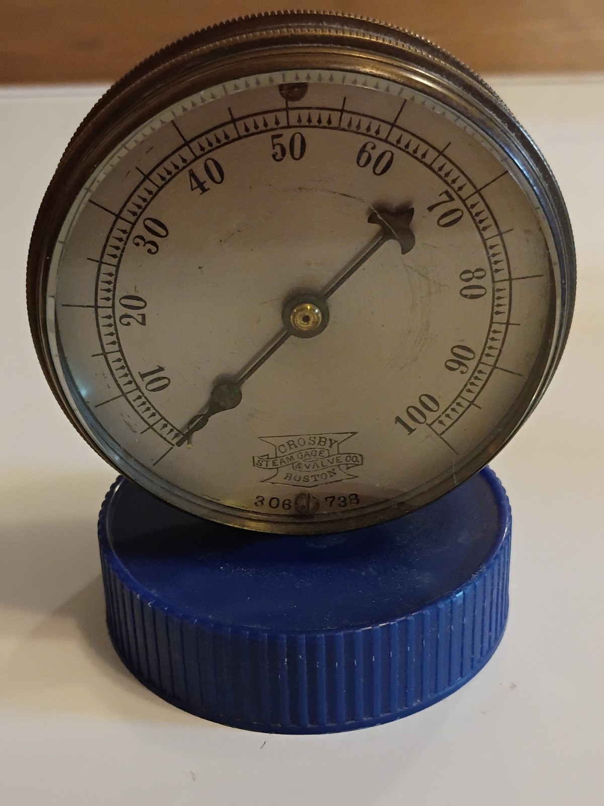 Antique Brass 3-in Crosby Steam Gauge, Boston Massachusetts