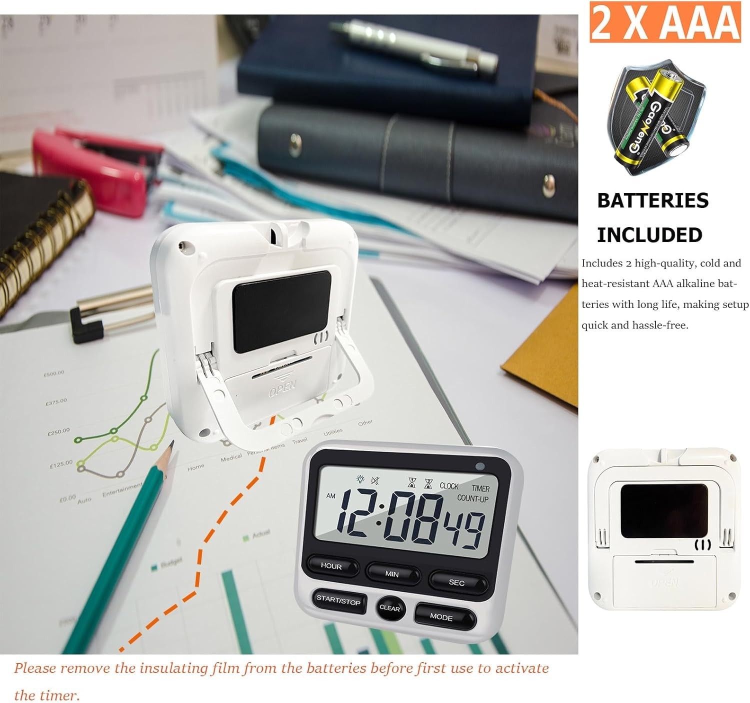 Digital Dual Kitchen Timer with Strong Magnet,24-Hour Countdown & Stopwatch,L...