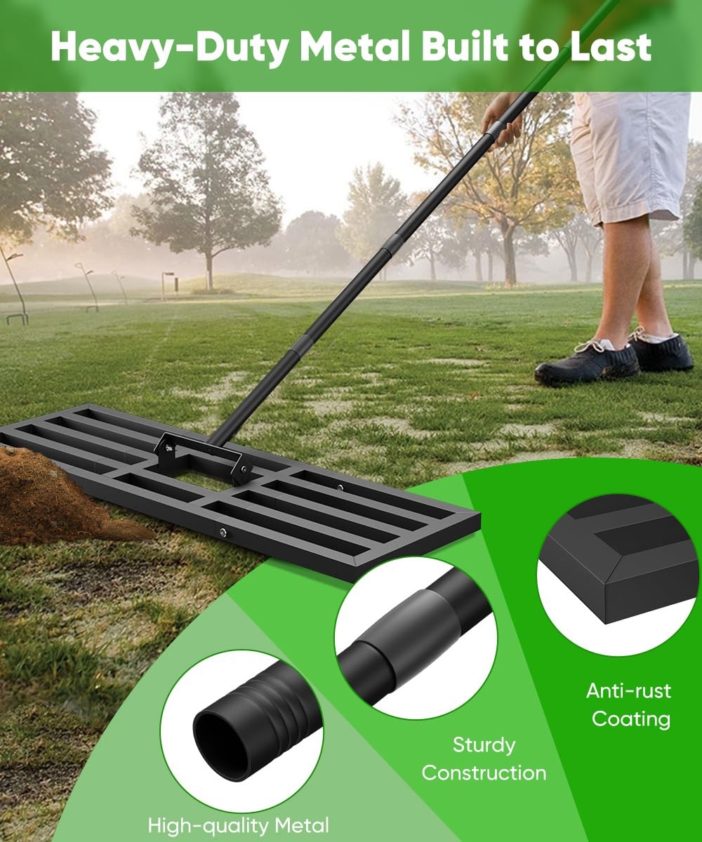 Lawn Leveling Rake 44X10 Inch, Heavy Duty Lawn Leveler Tool with 77â€ Adjust...