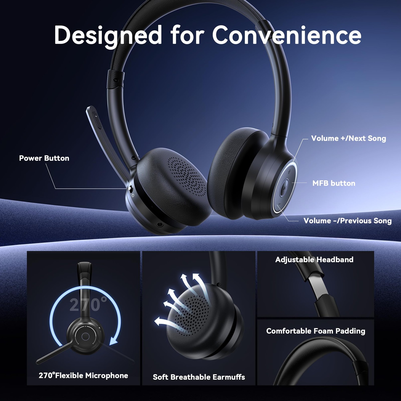 (2026 Upgraded) Wireless Headset with Mic for Work, Bluetooth Headset with No...