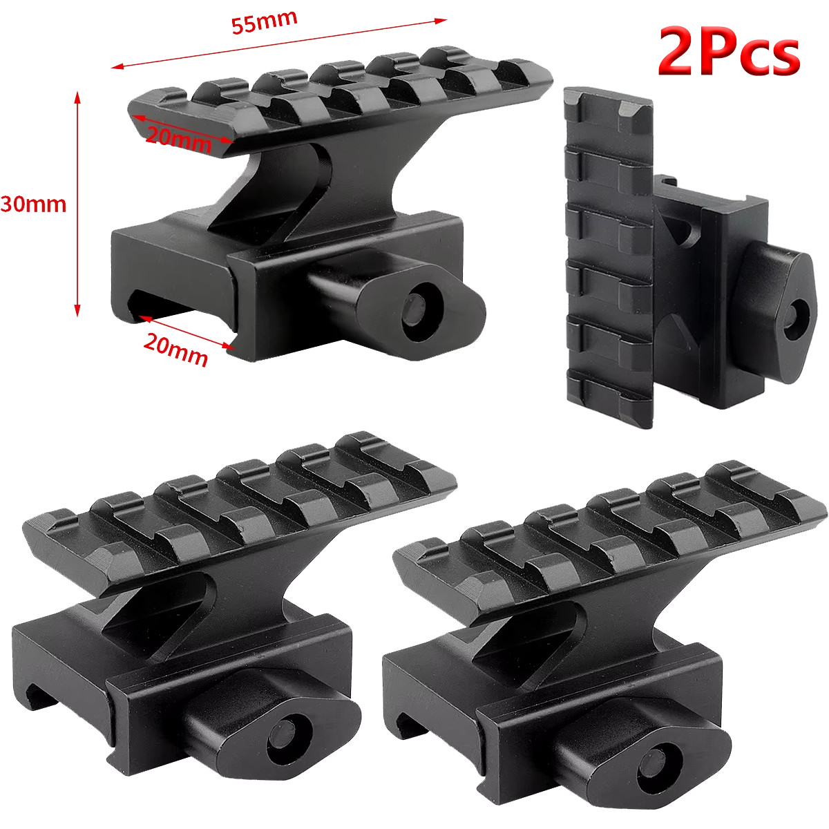 2x 5-Slots QD Scope Riser Mount High Profile Red Dot Sight Base Adapter Hunting