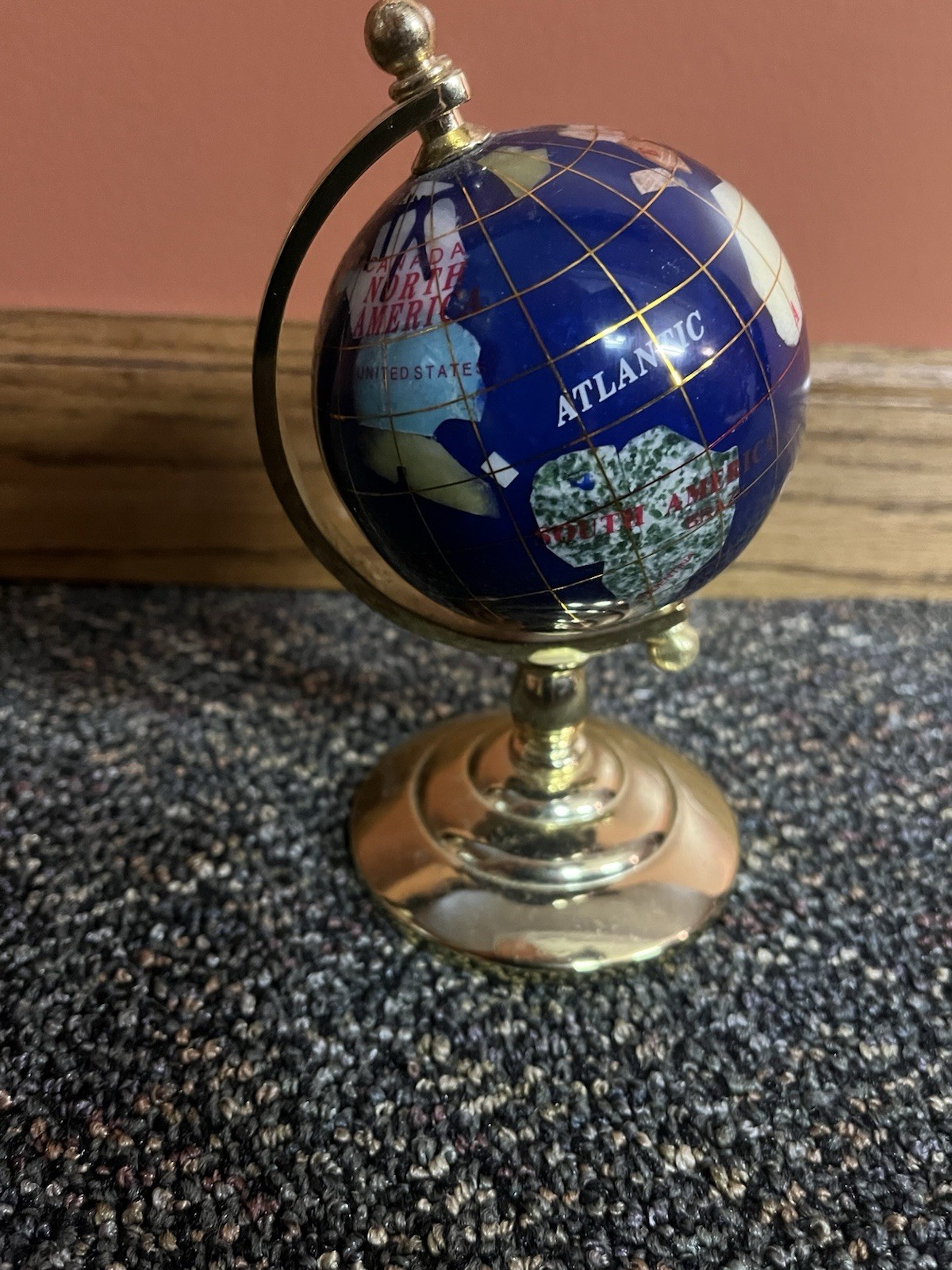 Gemstone Blue Lapis 6" Globe Brass/Gold Stand Desktop/Bookshelf