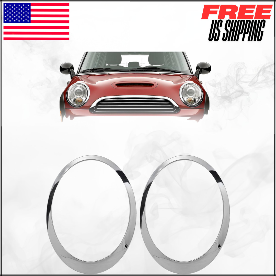 Silver Headlight Bezel Trim Ring For Mini Cooper 2007-15 R55 R56 R57 R58 R59 2PK