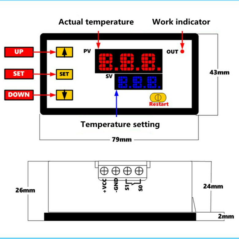 K-type thermocouple microcomputer digital display thermostat DC12V -60℃~500℃