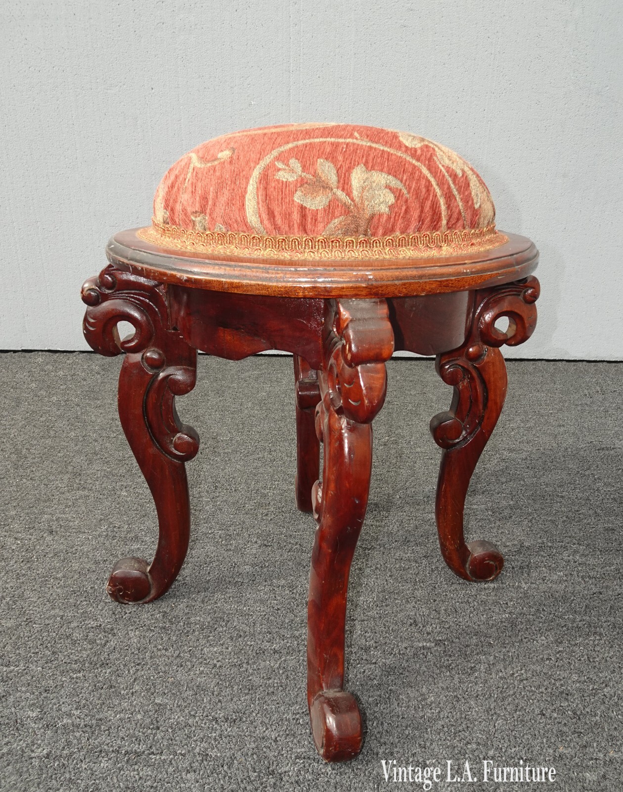 Vintage French Style Rose Bench Stool With Poof Cushion and Gargoyle Accents