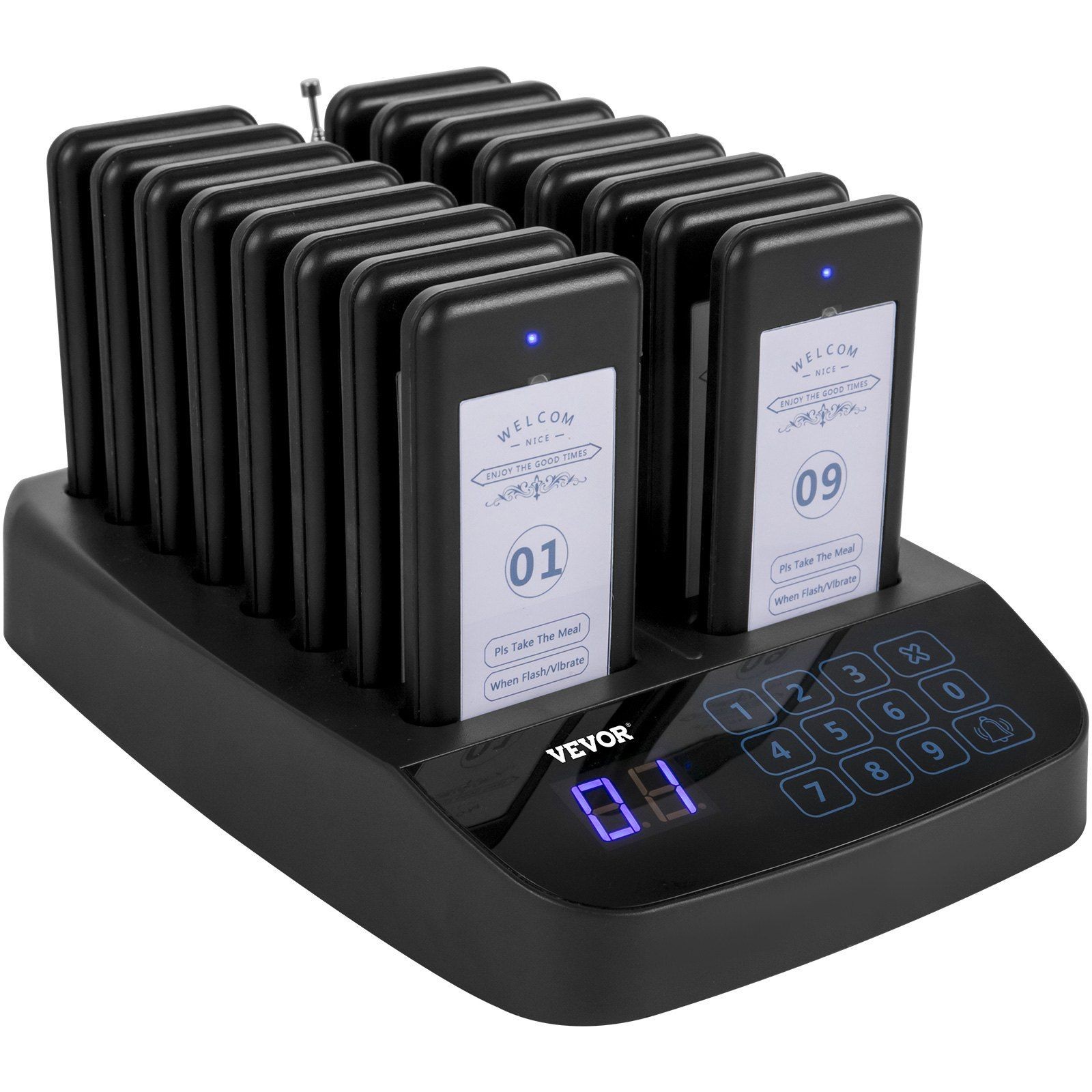 16 Pagers & 98 Beepers Wireless Call System with Vibration&Light&Buzzer