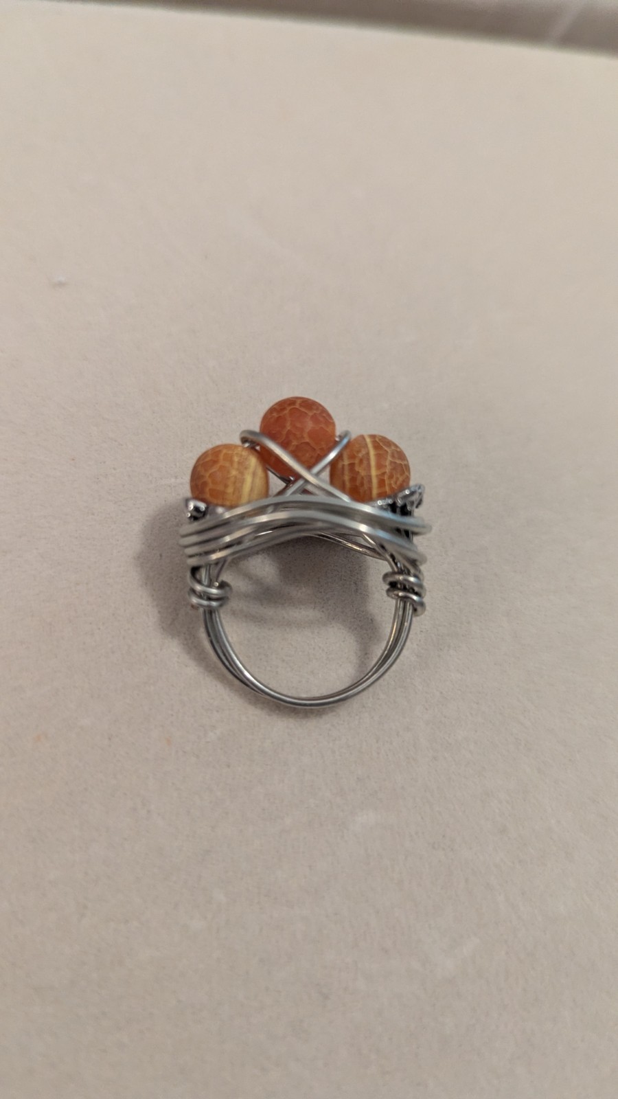 Artisan Wire‑Wrapped Crackle Orange Bead Ring Size 6.5
