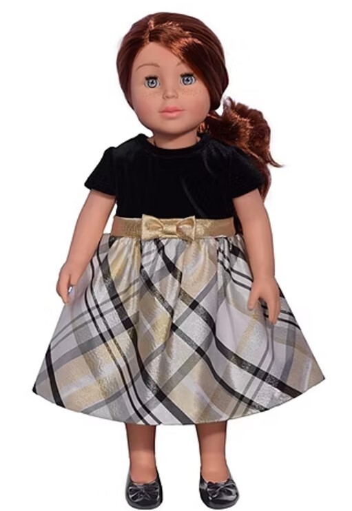 Holiday, Christmas, Black Velvet to Plaid Dress Holiday Dress, 18-Inch Dolls