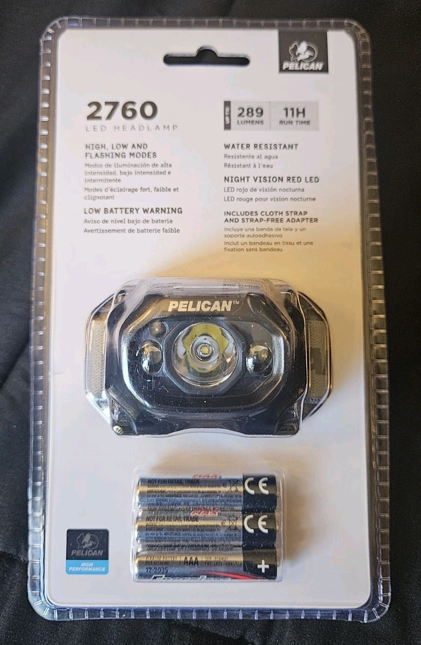 Pelican 2760 LED Headlamp 3 Modes 289 Lumens Night Vision Red Head Light Black