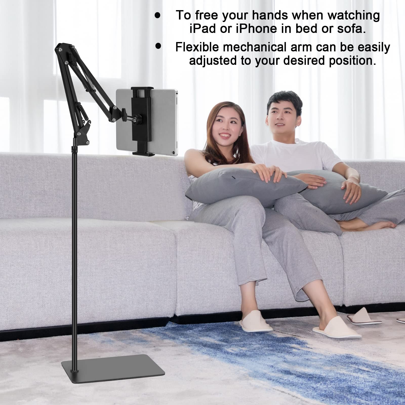 Tablet Floor Stand, Adjustable Universal 360-degree Rotatable Metal Tablet Ho...