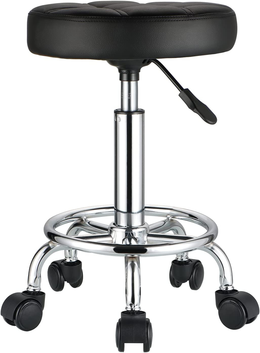 Round Rolling Stools PU Leather Seat Height Adjustable Swivel Stool with Wheels