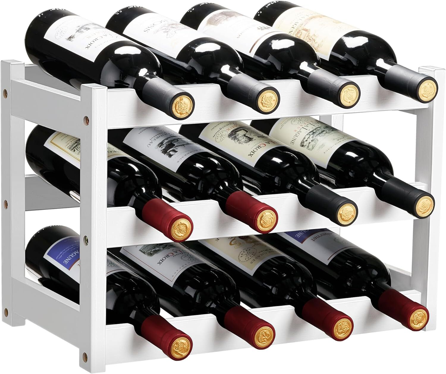 Bamboo Wine Rack, Sturdy and Durable Storage Cabinet 3 Tiers, White