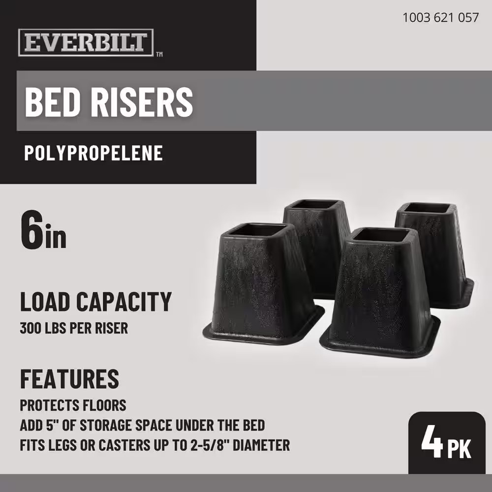 6 Inch Bed Risers 4-Pack Durable Heavy Duty Construction Ensures Black Accessory