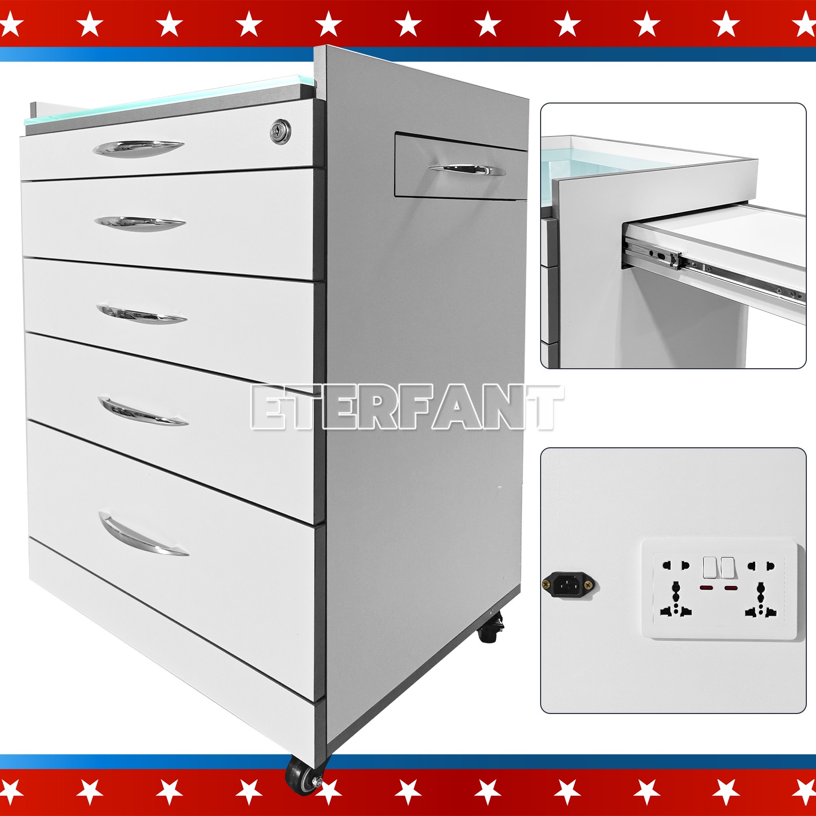 3D Scanner Wooden Medical Equipment Cart Wooden Cabinet Cart 4 Drawers w/Socket